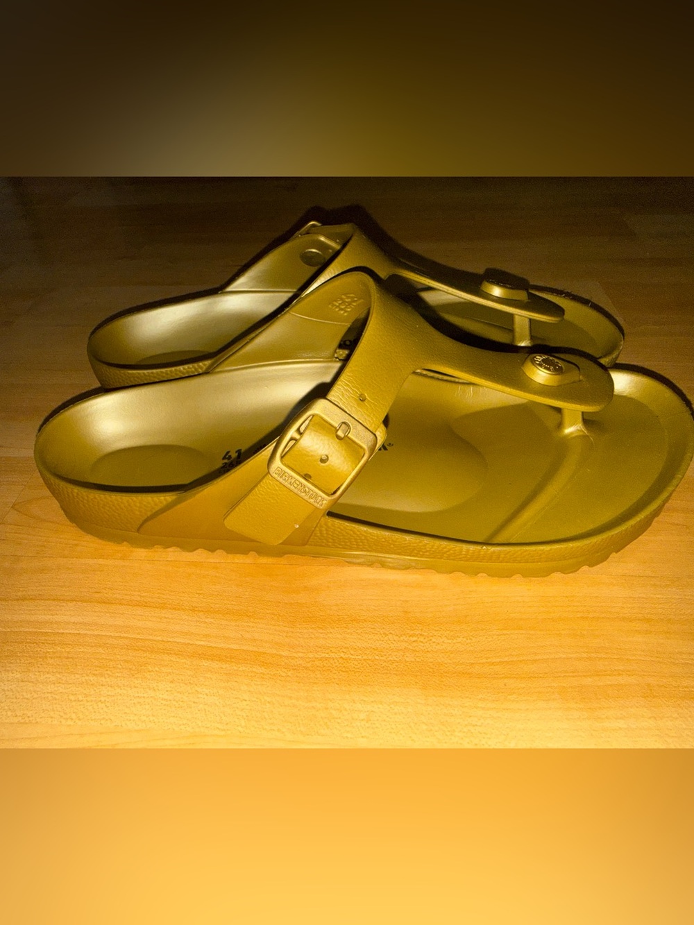 Gold Birkenstock sandals